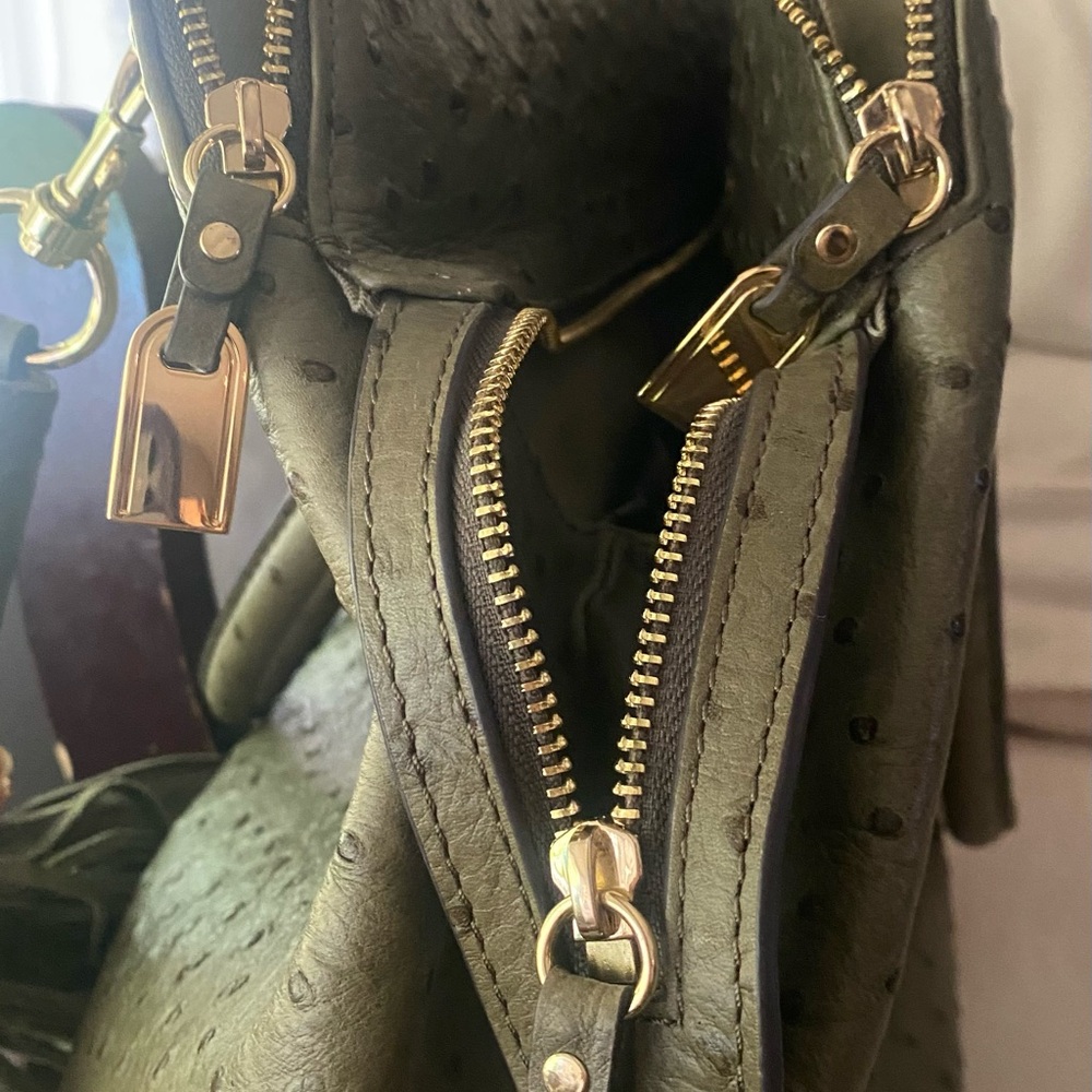 G.I.L.I. Olive Green Ostrich-Embossed Satchel with Tassel - Picture 6 of 16